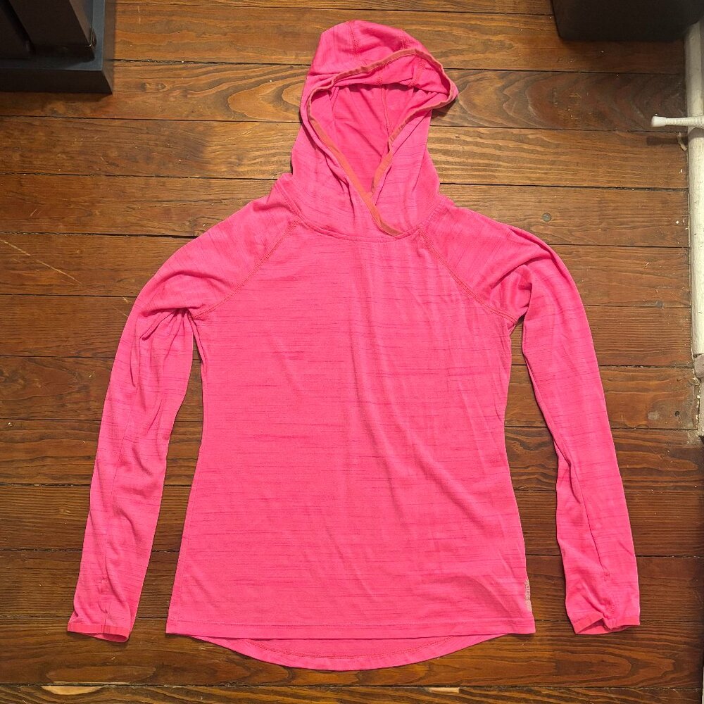 S Neon Pink Reebok Hooded Long Sleeve Workout Top - Thumbholes!